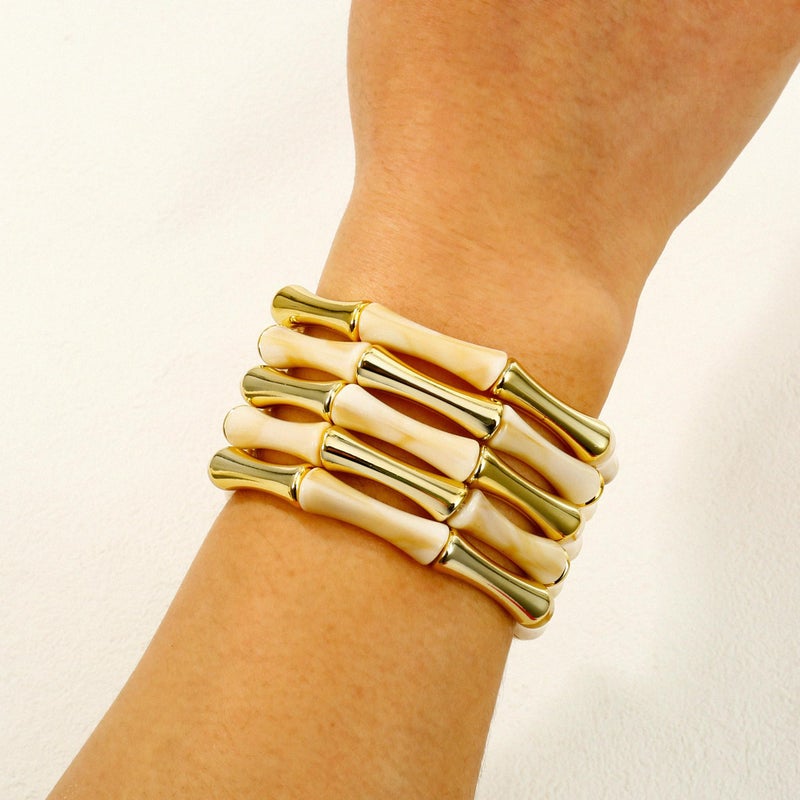 Badu Gold Tube Bangle Bracelets for Women Stackable Bamboo Chunky Acrylic Beads Stretch Friendship Summer Beach Bracelet Jewelry - Image 3