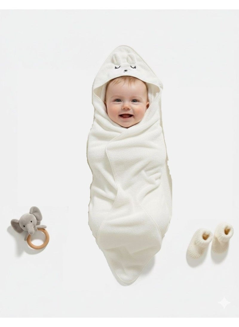 مناشف أطفال فاخرة وفائقة الامتصاص وناعمة للغاية | منشفة استحمام ناعمة ومحبوبة لحديثي الولادة والأطفال الصغار حتى عمر سنتين | لون أبيض - Image 5