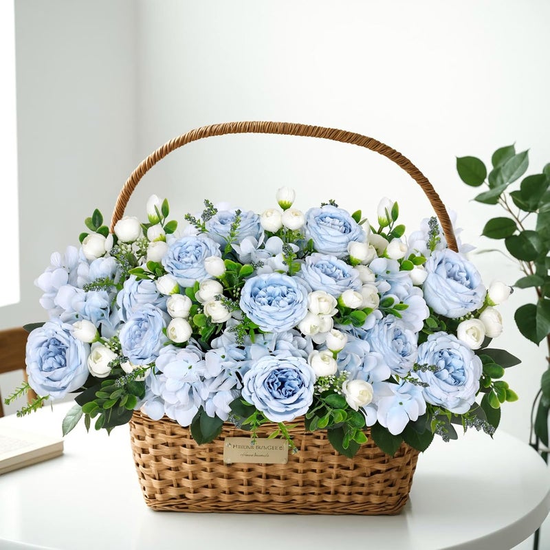 SOMYTING 2 Bunches Peonies Artificial Flowers, Blue Artificial Peonies Silk Peonies Flowers Fake Peonies Artificial Hydrangeas Flowers for Centerpiece Table Wedding Party Home Decor(Blue-white) - Image 4