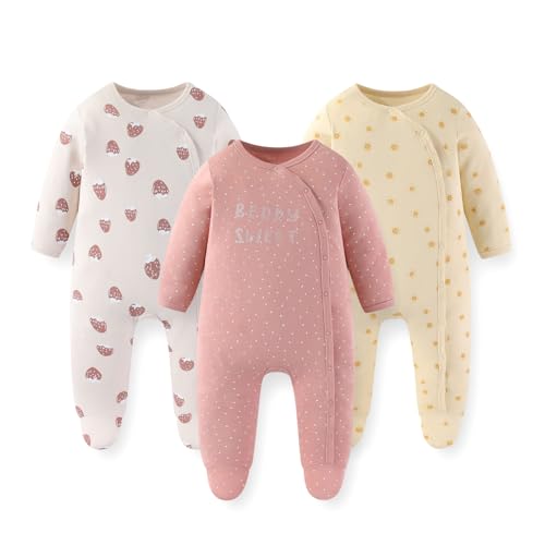 JELYLOVE Unisex Baby Boy Girl Footies Rompers Cotton Long Sleeve 3 Pack Infant Jumpsuits 0-12Months Babies' Outfits - Image 1