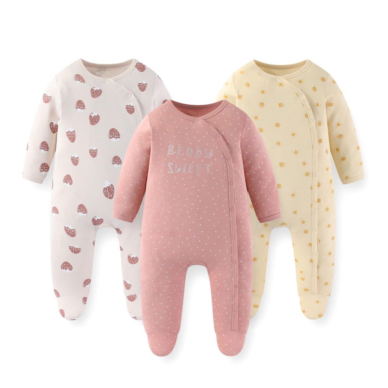 JELYLOVE Unisex Baby Boy Girl Footies Rompers Cotton Long Sleeve 3 Pack Infant Jumpsuits 0-12Months Babies' Outfits - Image 2