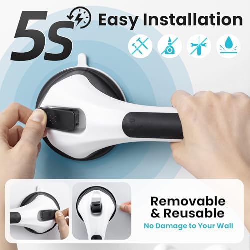 TAILI Shower Grab Bar 2 Pack Suction Grab Bars for Bathtubs and Showers, Heavy Duty Shower Handle Removable Shower Handrails for Seniors and Elderly, Bathroom Safety Grip No Drilling Waterproof, Black - Image 4