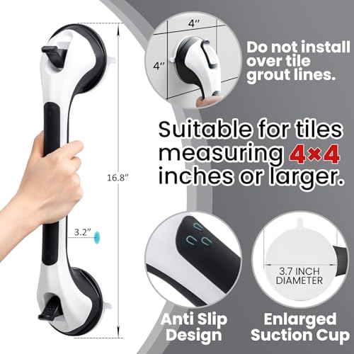 TAILI Shower Grab Bar 2 Pack Suction Grab Bars for Bathtubs and Showers, Heavy Duty Shower Handle Removable Shower Handrails for Seniors and Elderly, Bathroom Safety Grip No Drilling Waterproof, Black - Image 5