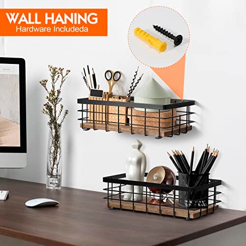 TJMOREE TJ.MOREE 2-Pack Small Metal Wire Basket, Decorative Wood Base Organizer for Bathroom, Kitchen, Basket for Toilet Paper Storage, Sugar Packet, Coffee Syrup, Guest Towel, Napkin - Image 3