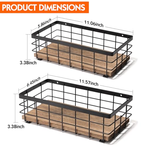 TJMOREE TJ.MOREE 2-Pack Small Metal Wire Basket, Decorative Wood Base Organizer for Bathroom, Kitchen, Basket for Toilet Paper Storage, Sugar Packet, Coffee Syrup, Guest Towel, Napkin - Image 5