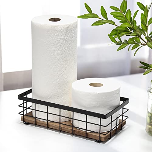 TJMOREE TJ.MOREE 2-Pack Small Metal Wire Basket, Decorative Wood Base Organizer for Bathroom, Kitchen, Basket for Toilet Paper Storage, Sugar Packet, Coffee Syrup, Guest Towel, Napkin - Image 2