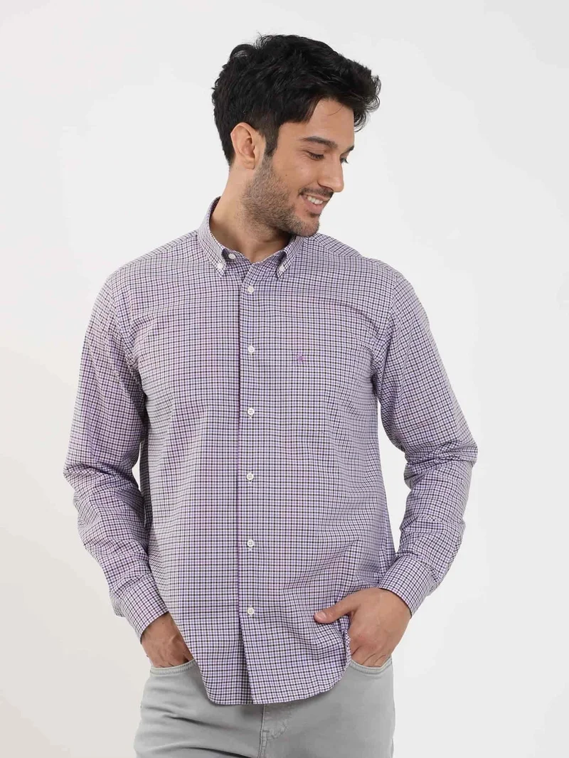 Dufy Brown Men's Regular Fit Pitikare Patterned Button Collar Long Sleeve Shirt - 102129