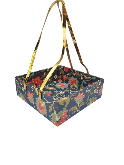 ACL Creations MDF Basket Gift Hamper for Wedding, Birthday, Diwali, Corporate Gifting, Square Blue Floral MDF Tray - Image 1