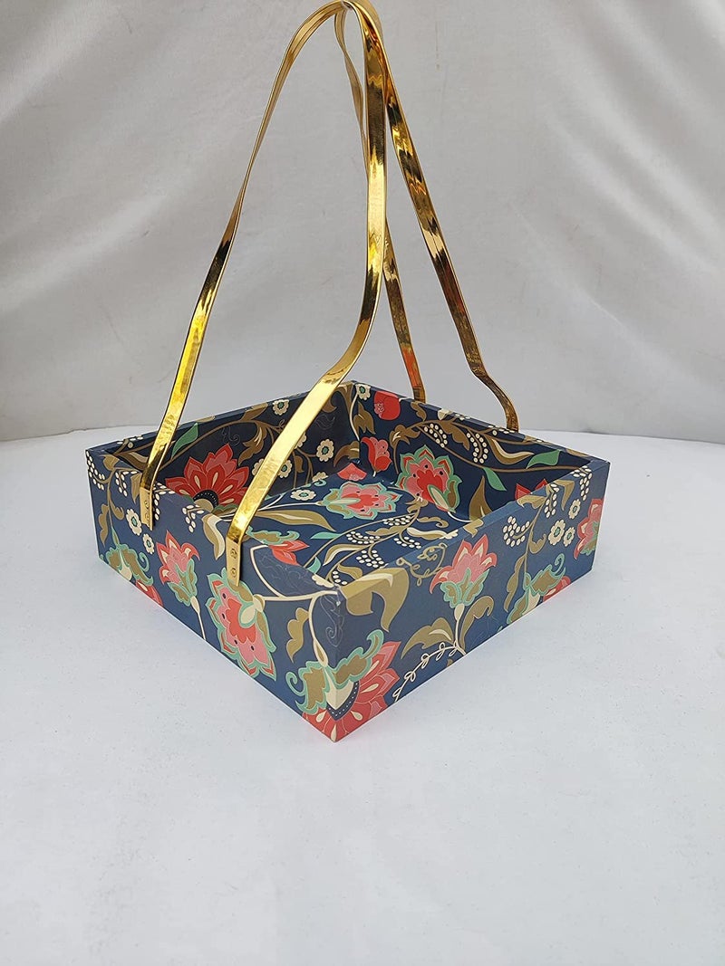 ACL Creations MDF Basket Gift Hamper for Wedding, Birthday, Diwali, Corporate Gifting, Square Blue Floral MDF Tray - Image 2