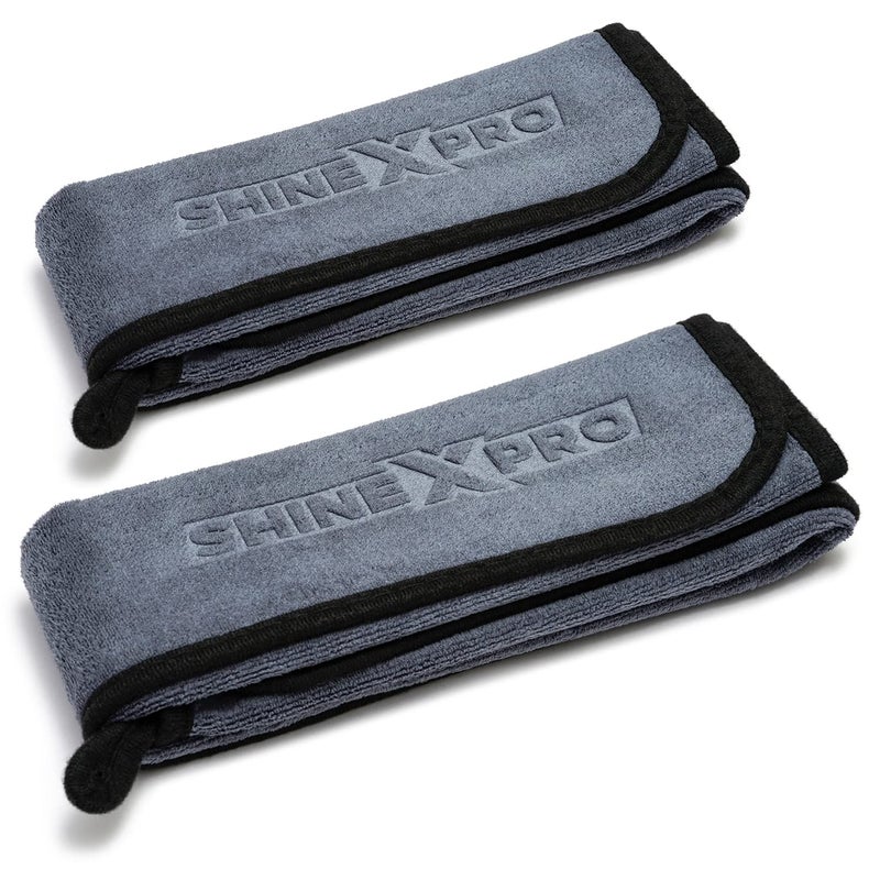 ShineXPro Microfiber Car Cleaning Cloth - OG Soft 500 GSM Extra Large (35x75 CM) Microfiber Cloth for Car and Bike - Suede Edging for Scratchless Drying and Detailing (Pack of 2, Grey) - Image 1