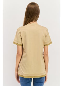 ESPRIT Women Crew Neck Short Sleeves Plain T-Shirt, Khaki  - Image 4