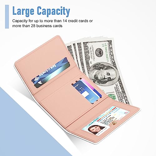 Rouidr Womens Wallet, Small Slim RFID Card Wallets for Women, Trifold Leather Clutch Card Organizer, Cute Front Pocket Purse with 7 Slots & ID Window & Keychain, White - Image 3