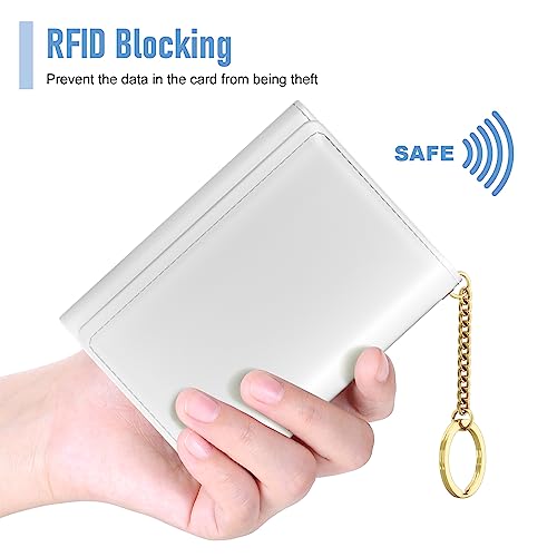 Rouidr Womens Wallet, Small Slim RFID Card Wallets for Women, Trifold Leather Clutch Card Organizer, Cute Front Pocket Purse with 7 Slots & ID Window & Keychain, White - Image 4