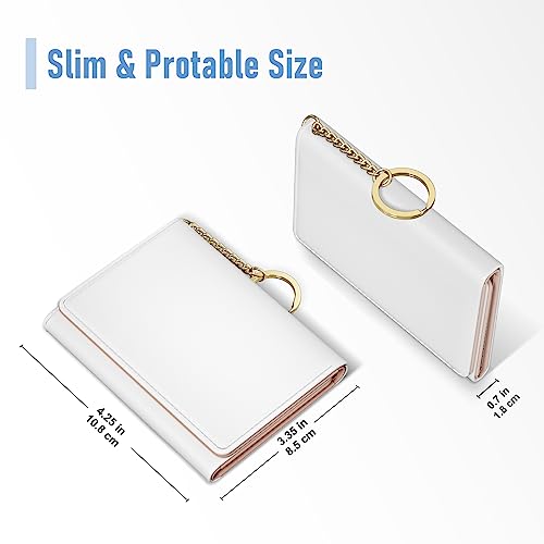 Rouidr Womens Wallet, Small Slim RFID Card Wallets for Women, Trifold Leather Clutch Card Organizer, Cute Front Pocket Purse with 7 Slots & ID Window & Keychain, White - Image 2