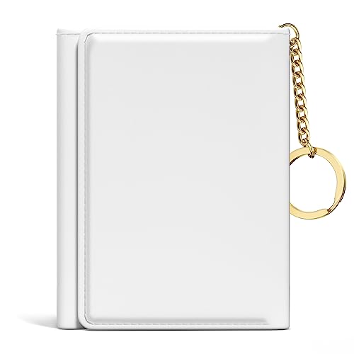 Rouidr Womens Wallet, Small Slim RFID Card Wallets for Women, Trifold Leather Clutch Card Organizer, Cute Front Pocket Purse with 7 Slots & ID Window & Keychain, White - Image 1
