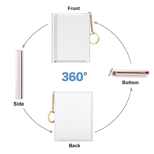 Rouidr Womens Wallet, Small Slim RFID Card Wallets for Women, Trifold Leather Clutch Card Organizer, Cute Front Pocket Purse with 7 Slots & ID Window & Keychain, White - Image 5