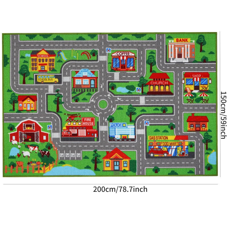 AKASISRUG Kids Carpet Playmat Rug 78.7"x59", Car Rug for Kids Cars, Non-Slip Town City Road Map Kids Rug for Playroom Bedroom Boys, Kids Cars Road Rugs, Track Carpets (78.7X59Inch,Green) - Image 2