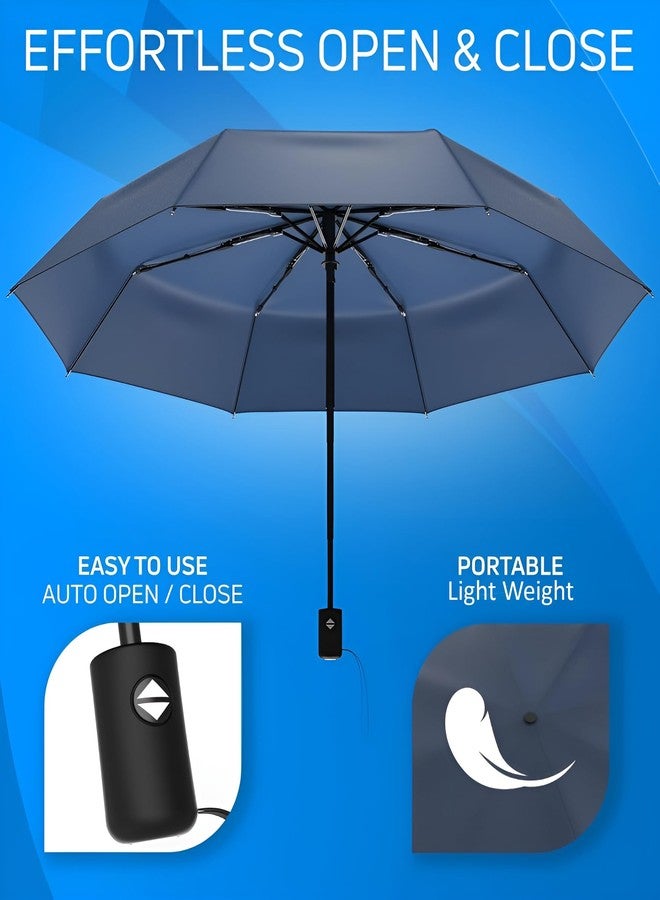 Contacts Windproof Compact Umbrella for Rain - Travel Folding Umbrella with Auto Open & Close - Portable, Lightweight & Durable for Men & Women (Navy Blue) - Image 2