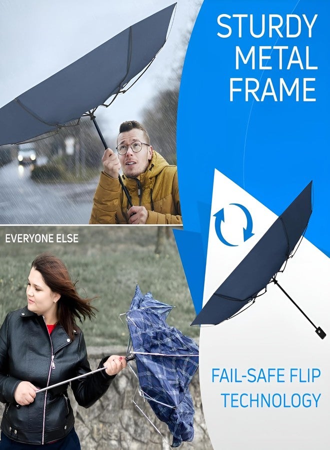 Contacts Windproof Compact Umbrella for Rain - Travel Folding Umbrella with Auto Open & Close - Portable, Lightweight & Durable for Men & Women (Navy Blue) - Image 5