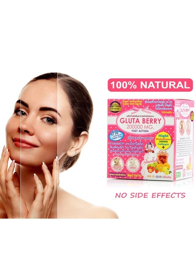 Gluta Berry Collagen Drink Powder with Glutathione, Vitamin C & CoQ10 – Mixed Fruit Flavor – 200,000mg – 10 Sachets - Image 2