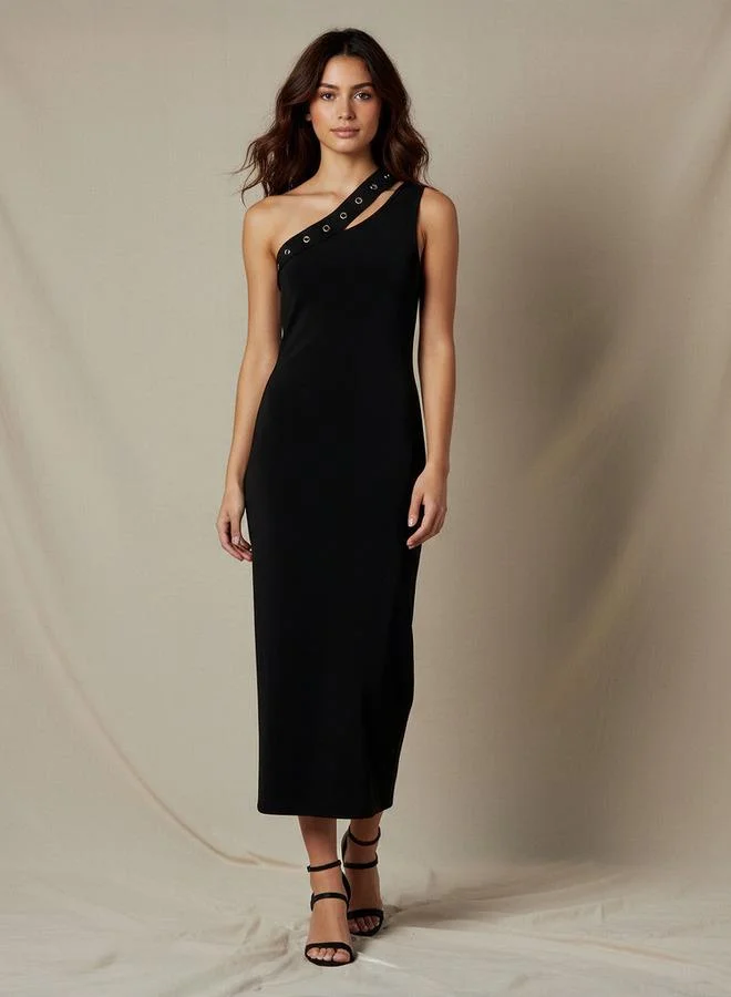 2Xtremz 2Xtremz One Shoulder Midi Bodycon Dress with Rivet Detail