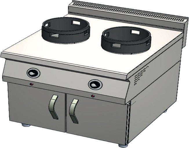 CSA Inox Karacasan Industrial 900 Series Cupboard 2-Burner LPG Cylinder Wok Cooker 