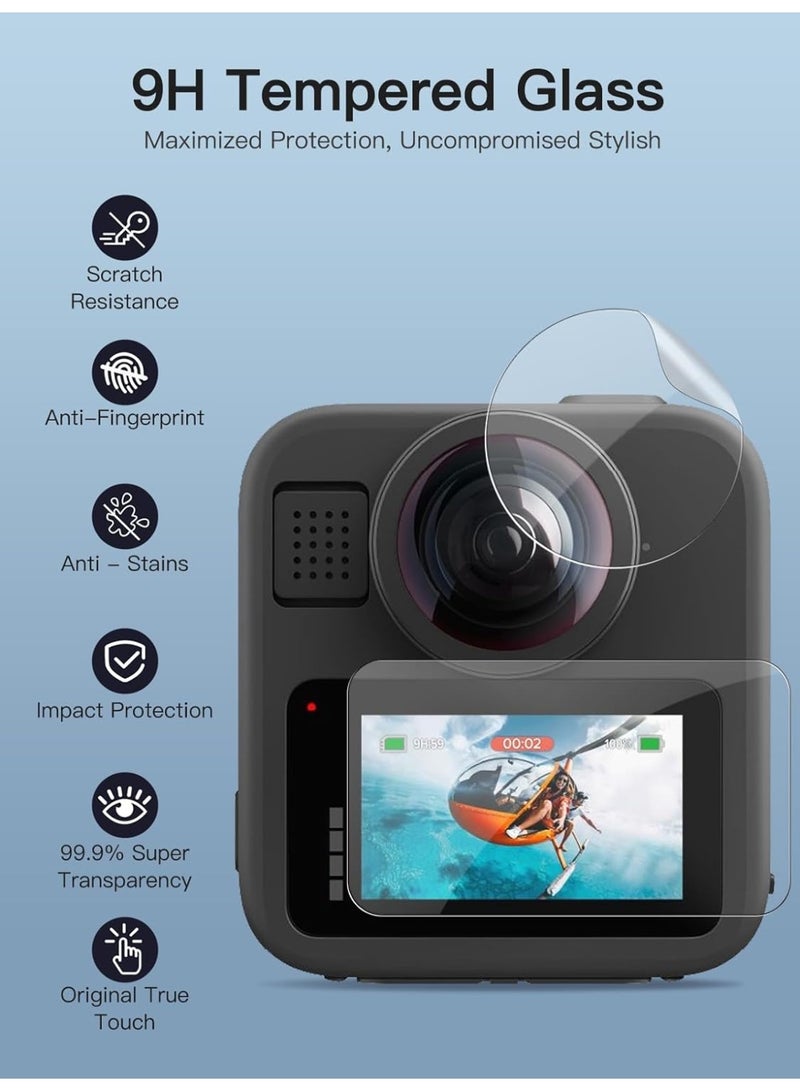 (2-حزمة) حامي الشاشة لـ GoPro MAX 2 ، 9H الصلبة الزجاج المقوى ، Ultra HD مضاد للخدش ومكافحة بصمة الأصابع LCD وفيلم واقي للعدسة ، واضح حامي الشاشة لـ GoPro MAX 2 الملحقات - Image 2