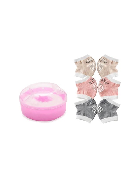 Star Babies - Combo Pack of 2- Kids Powder Puff  with Baby Girl's Knee Pad - Pink