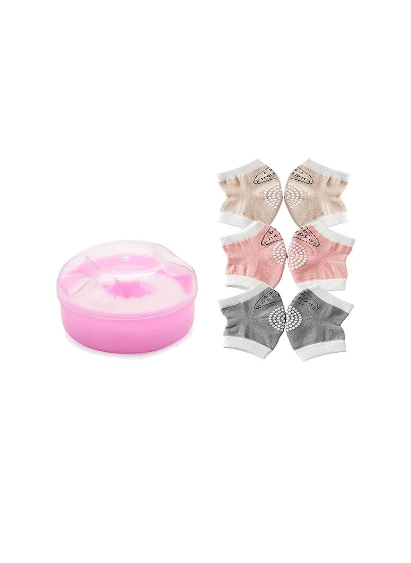 STAR BABiES - Star Babies - Combo Pack of 2- Kids Powder Puff  with Baby Girl's Knee Pad - Pink - Image 1