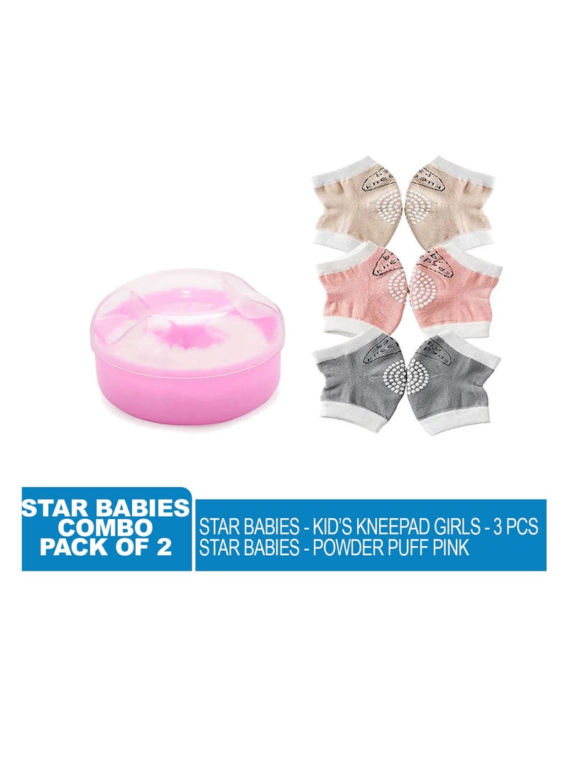 STAR BABiES - Star Babies - Combo Pack of 2- Kids Powder Puff  with Baby Girl's Knee Pad - Pink - Image 1