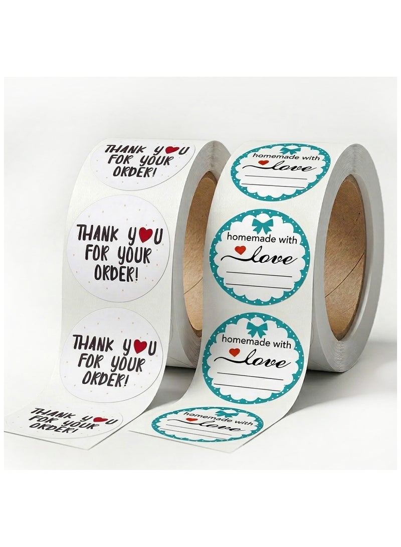 Wownect (Pack of 2) Homemade with Love / Thank You for Your Order Round Stickers – 1000 PCS 1 Inch Labels for Envelope Seals, Shopping Bags & Bouquets (Pack of 2) - Image 1