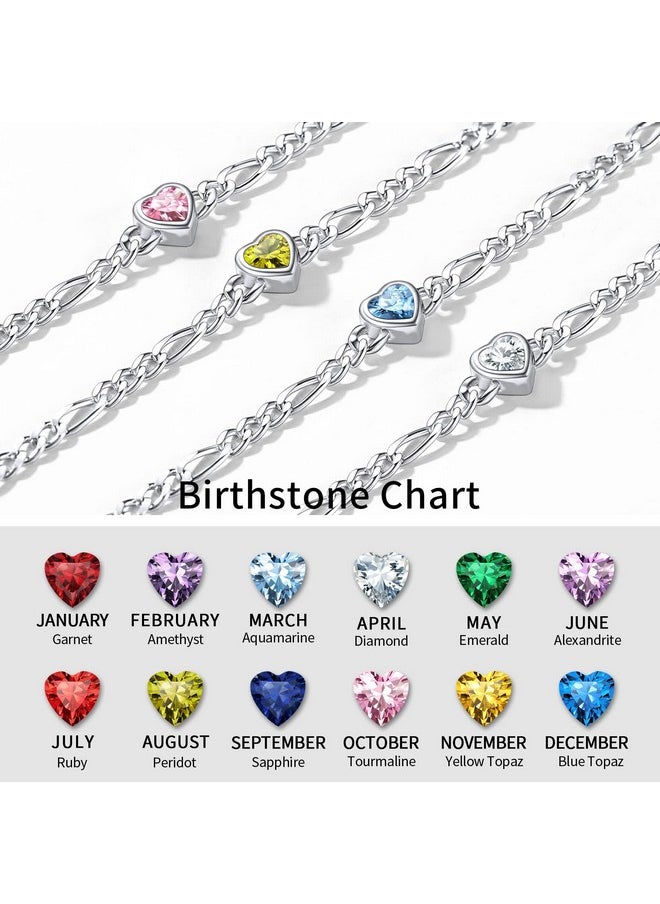 ChicSilver - 925 Sterling Silver Heart Bracelet For Women Dainty 3Mm Cubic Zirconia Cz Created Amethyst February Birthstone Figaro Chain Bracelet Birthday Jewelry Gifts - Image 1