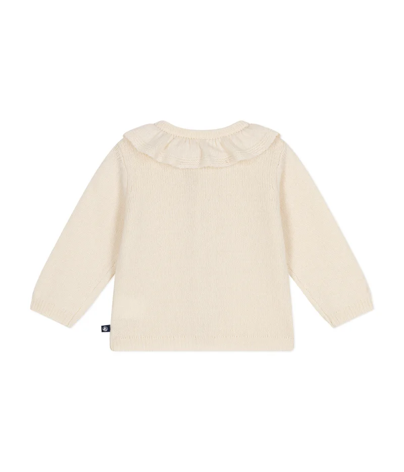 Petit Bateau Cardigan with a ruff in knitted fabric containing wool