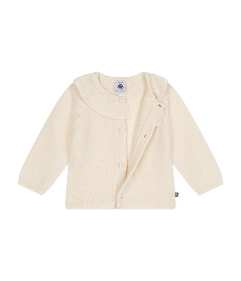 Petit Bateau Cardigan with a ruff in knitted fabric containing wool