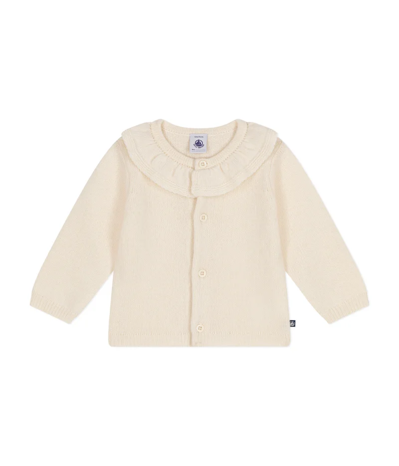 Petit Bateau Cardigan with a ruff in knitted fabric containing wool