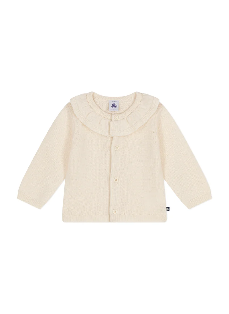 Petit Bateau Cardigan with a ruff in knitted fabric containing wool