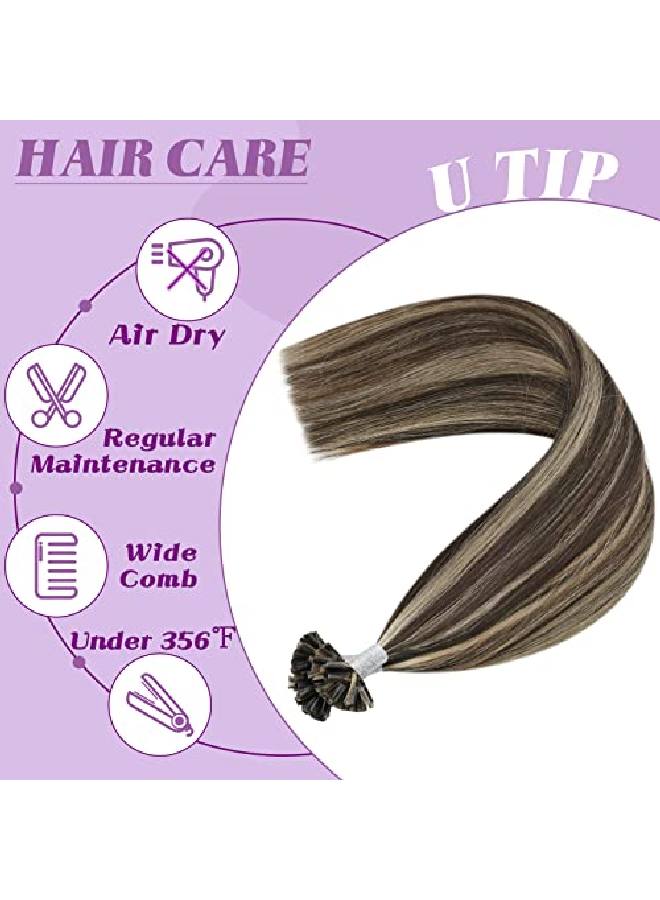 YoungSee Utip Hair Extensions Human Hair Dark Brown Highlight Blonde 14 Inch Pre Bonded U Tip Hair Extensions Brown Utip Extensions Hot Fusion Hair Extensions Soft Straight Hair 1G/S 50Strands - Image 5