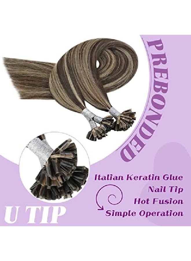 YoungSee Utip Hair Extensions Human Hair Dark Brown Highlight Blonde 14 Inch Pre Bonded U Tip Hair Extensions Brown Utip Extensions Hot Fusion Hair Extensions Soft Straight Hair 1G/S 50Strands - Image 4