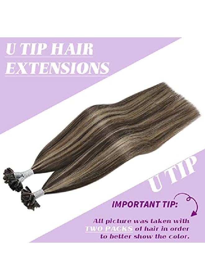YoungSee Utip Hair Extensions Human Hair Dark Brown Highlight Blonde 14 Inch Pre Bonded U Tip Hair Extensions Brown Utip Extensions Hot Fusion Hair Extensions Soft Straight Hair 1G/S 50Strands - Image 3
