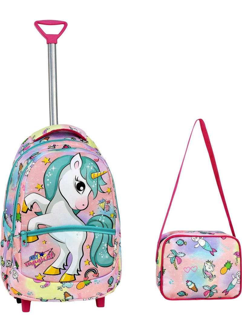 Çantaland Primary School Bag with Wheeled Unicorn Pattern + Lunch Box  - Image 1