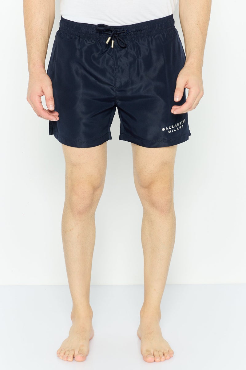 Gazzarrini شورت سباحة للرجال مع حبل سحب وشعار مطرز، أزرق داكن - Image 1