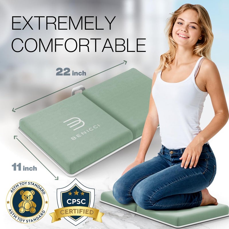 Benicci Comfortable Bath Kneeler and Elbow Kneeling Rest Pad for Baby Bathing Parents - Painless Foam Mat with Toy Organizer Pockets - Quick Drying, Foldable, Non-Slip for Baby and Toddler Bathing - Green - Image 2
