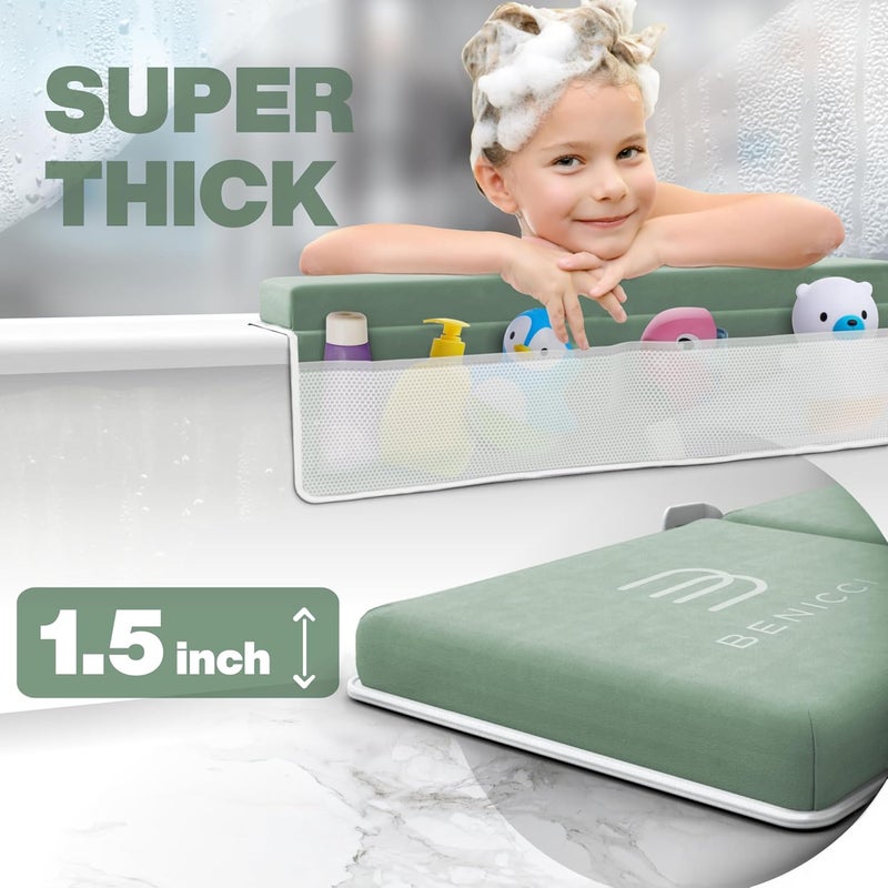 Benicci Comfortable Bath Kneeler and Elbow Kneeling Rest Pad for Baby Bathing Parents - Painless Foam Mat with Toy Organizer Pockets - Quick Drying, Foldable, Non-Slip for Baby and Toddler Bathing - Green - Image 4