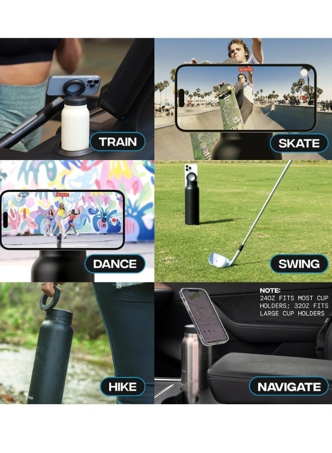 Water Bottle + Free Magnetic Booster Ring,Stainless Steel Hydration Bottle w/ Integrated MagSafe Phone Mount, 12Hrs Hot/24Hrs Cold, BPA-Free, Works w/  iOS- Stainless 800ML(CREAM). - Image 5