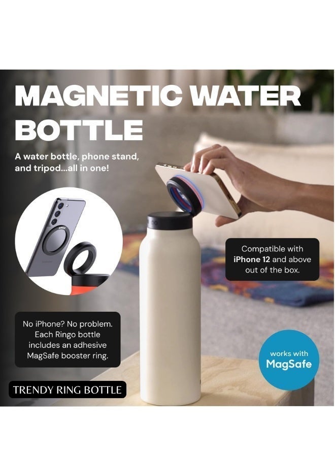 Water Bottle + Free Magnetic Booster Ring,Stainless Steel Hydration Bottle w/ Integrated MagSafe Phone Mount, 12Hrs Hot/24Hrs Cold, BPA-Free, Works w/  iOS- Stainless 800ML(CREAM). - Image 4