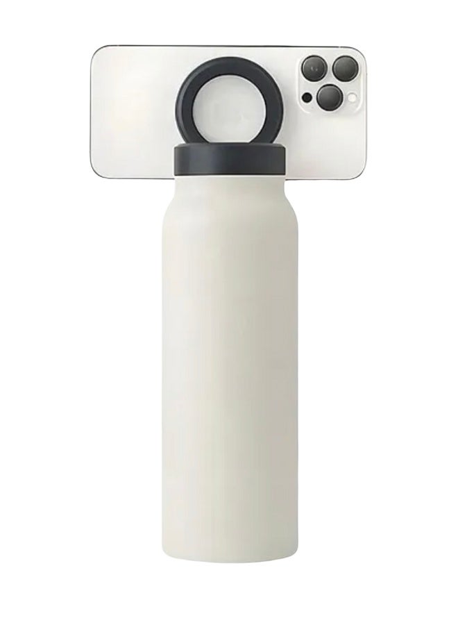 Water Bottle + Free Magnetic Booster Ring,Stainless Steel Hydration Bottle w/ Integrated MagSafe Phone Mount, 12Hrs Hot/24Hrs Cold, BPA-Free, Works w/  iOS- Stainless 800ML(CREAM). - Image 2