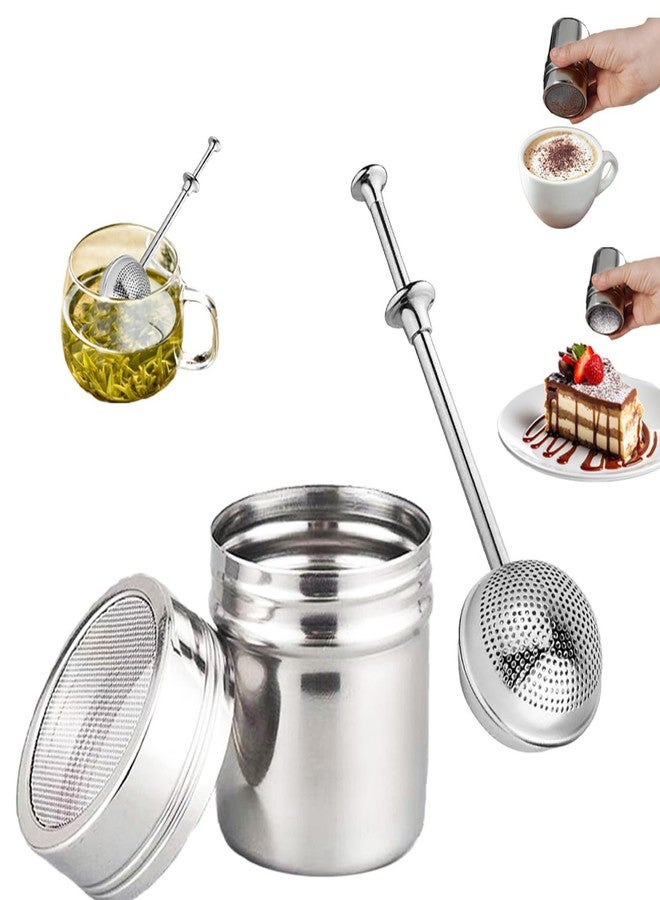 PKEAFC 2 Packs Powdered Sugar Shaker Duster 304 Stainless Steel Powdered Sugar Shaker Duster Set, Powdered Sugar Duster for baking, Coffee, Sugar, Pepper, Flour - Image 1