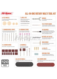 Hi-Spec Hi Spec Rotary Tool Kit Set 170W 14A With 121 Piece Compatible Bit Accessories Drill Cut Trim Grind And Sand In Diy Repairs Hobbies And Craftwork  - Image 2