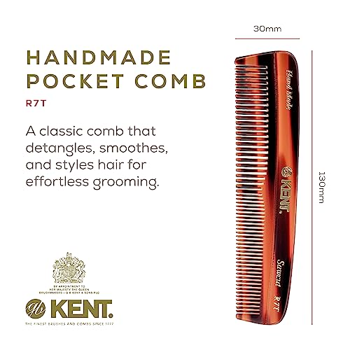 Kent R7T Fine and Wide Tooth Hair Comb Handmade Pocket Comb for Men Beard and Mustache Combs for Everyday Grooming and Styling Sawcut Kent Combs Made in England - Image 3