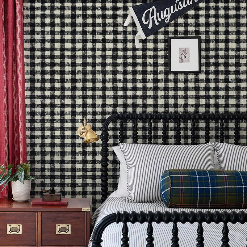 JiffDiff Modern Plaid Wallpaper Peel and Stick Mosaic Checkered Contact Paper Lattice Waterproof Self Adhesive Stick on Wallpaper 14.4 sq. ft (17.3" x 120" Black) - Image 2